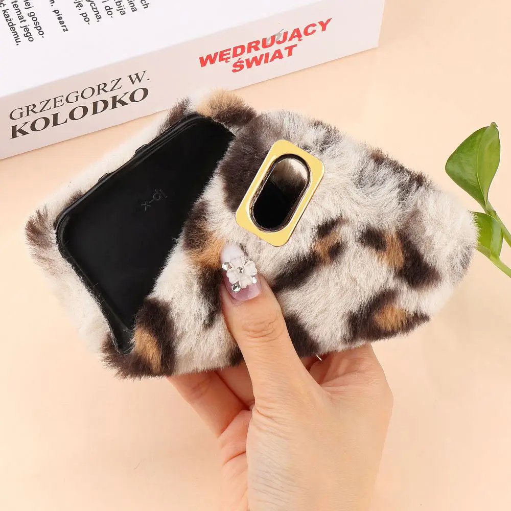 Модный пушистый леопардовый чехол LAPOPNUT из искусственного меха кролика для IPhone 11