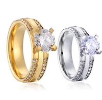 luxury big 1ct cubic zirconia stone marriage engagement rings for women gold silver color promise proposal couple wedding ring