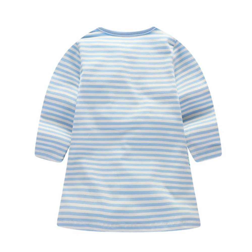 VIKITA-vestido a rayas con apliques de animales para ni&ntilde;a, vestidos de algod&oacute;n para ni&ntilde;a, ropa informal de manga larga-1
