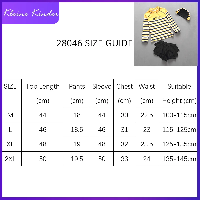 Детский купальник из 3 предметов с длинными рукавами и плавками для девочек