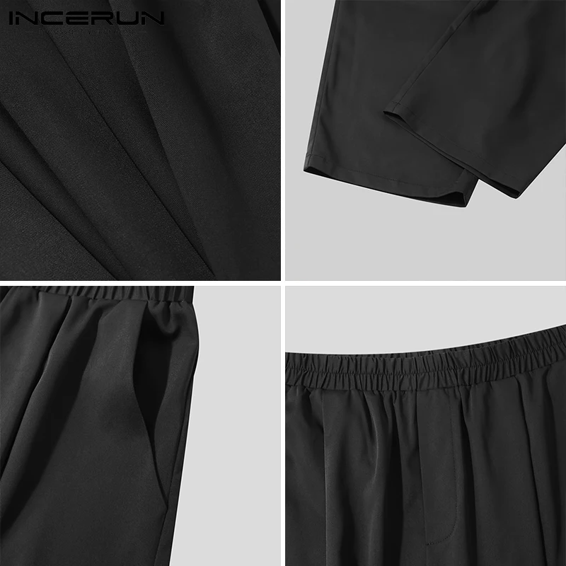 

2021 Men Pants Elastic Waist Streetwear Solid Color Pockets Joggers Fashion Straight Trousers Men Casual Pantalon S-5XL INCERUN