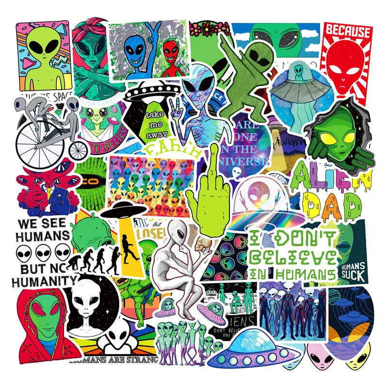 

50PCS Outer Space Stickers Toys for Children Alien UFO Astronaut Rocket Ship Planet Sticker to Scrapbooking Skateboard Laptop F4