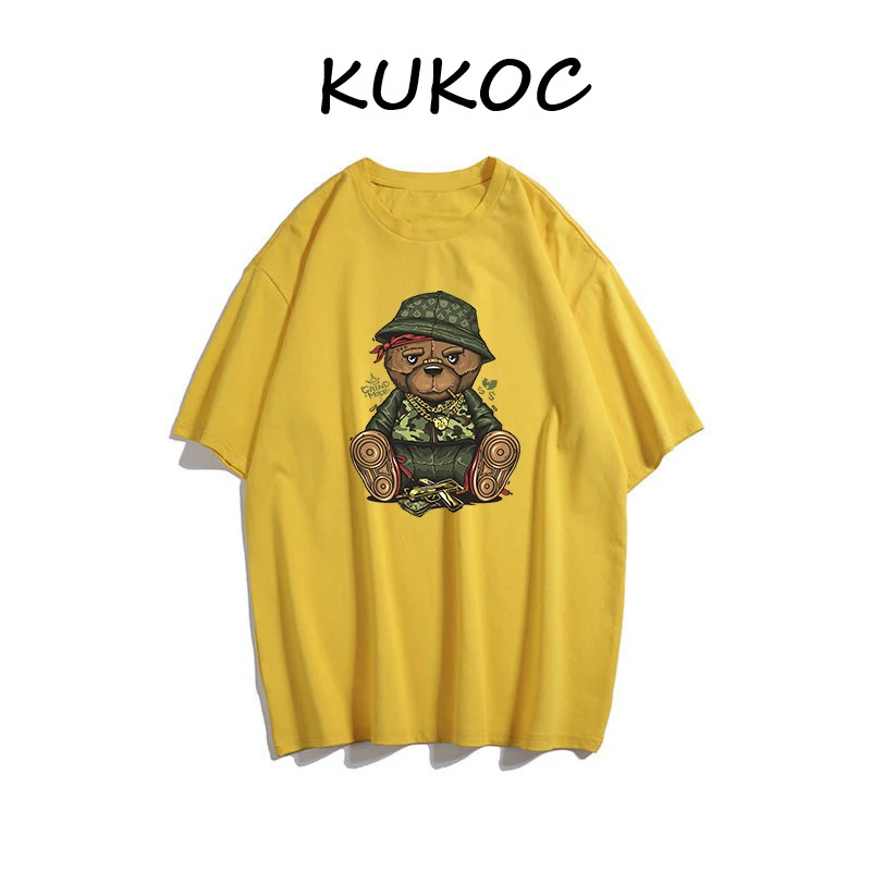 

Women's t-shirt Top Shirt Tees Fashion Cotton Summer Bear Print O-neck Girl 2021 New Female Man Casual T Shirt Blouses Clothing