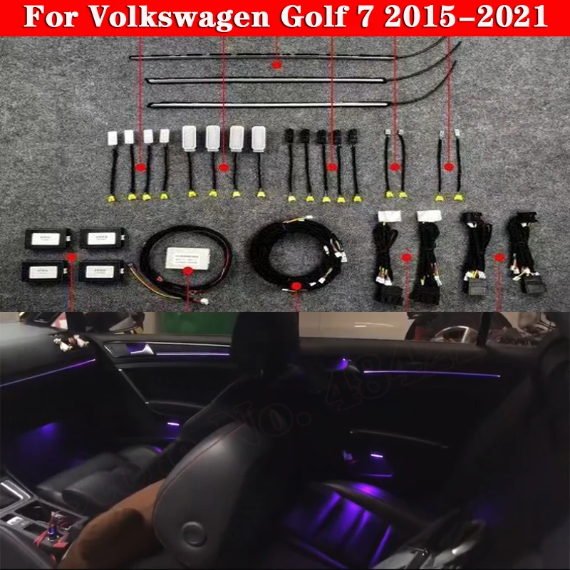 

Ambient Light Set For Volkswagen Golf 7 2015-2021 Button Control Decorative LED 10/30 colors Atmosphere Lamp illuminated Strip