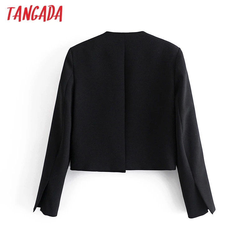 

Tangada Women Black Crop Blazer Coat Vintage 2021 Fashion Female Casual Chic Tops JE89