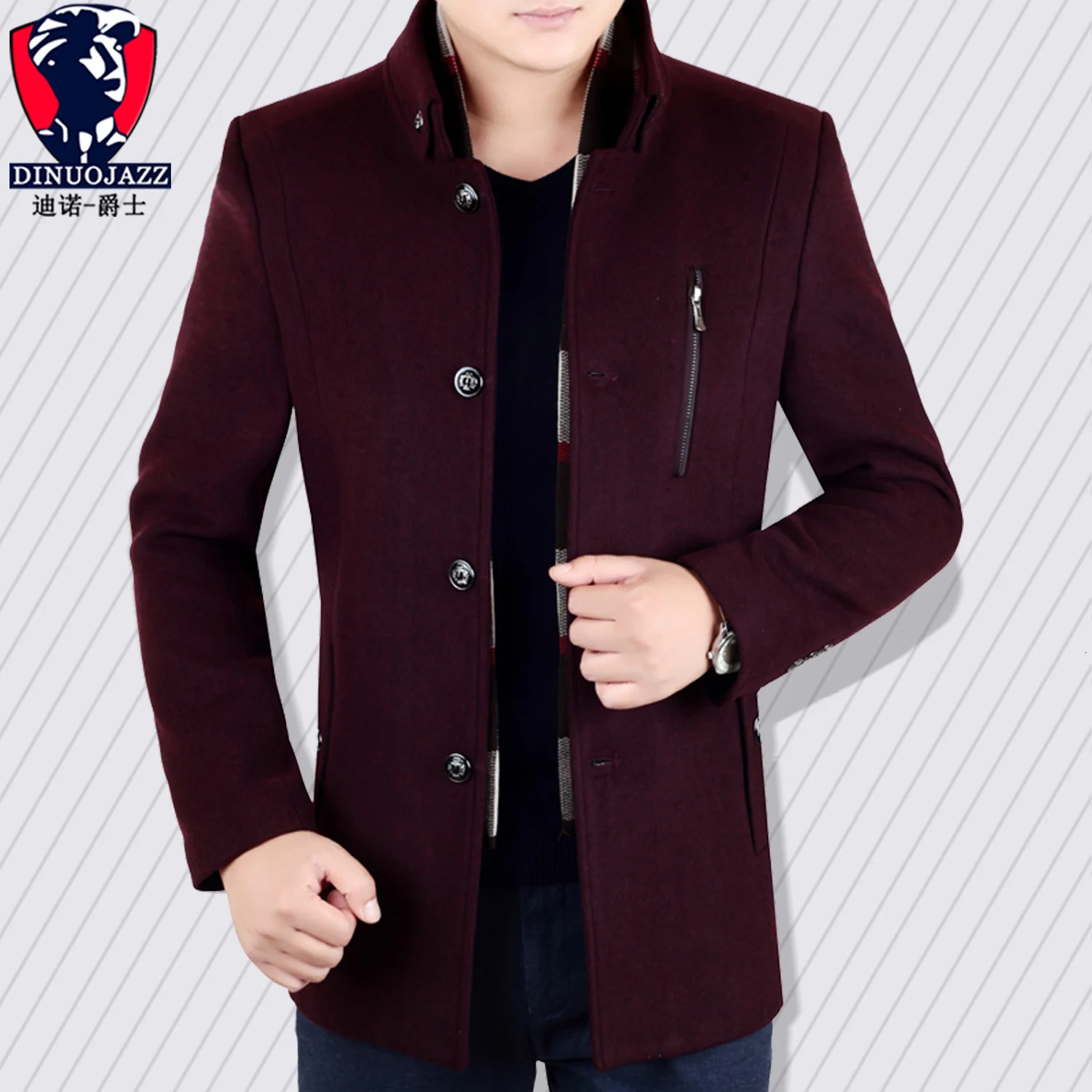 Мужская одежда шерстяное пальто со стоячим воротником однобортное длинное