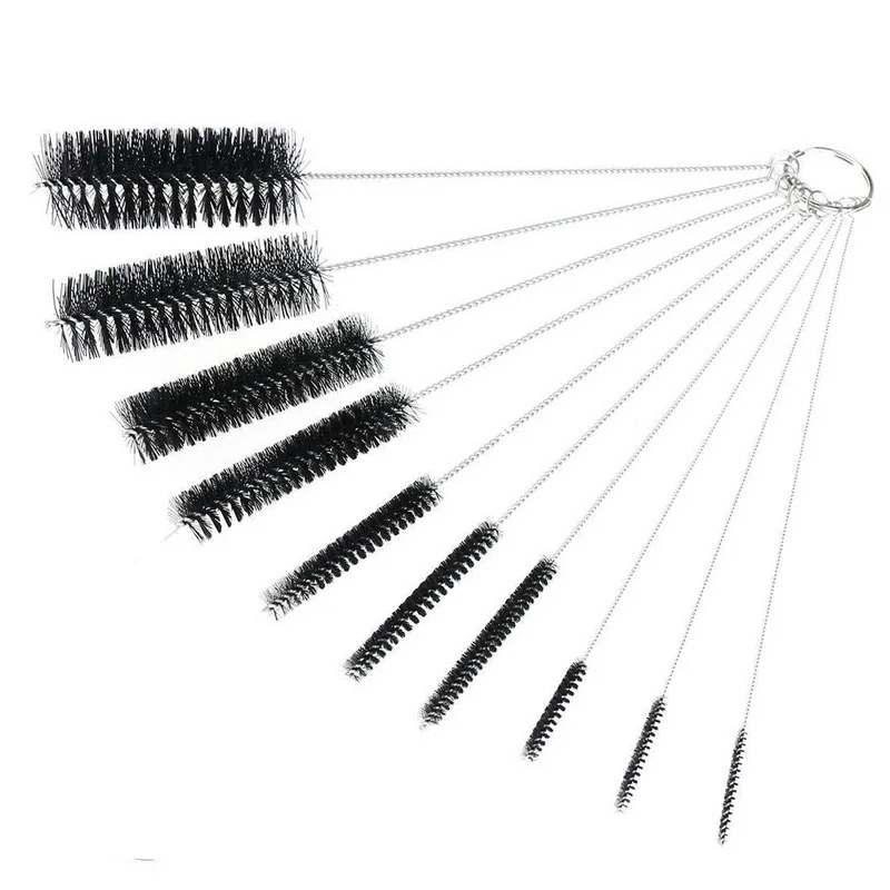10pcs black 10/12 шт Нержавеющая сталь трубка щетка для чистки бутылки домашних инструментов трубы цилиндр отверстия Набор щеток для мытья с кольцом для ключей - Цвет: 10pcs black