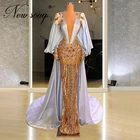 Женское вечернее платье с юбкой-годе, платье с глубоким V-образным вырезом, расшитое бисером, в арабском стиле, для особых случаев, для выпускного вечера, 2021