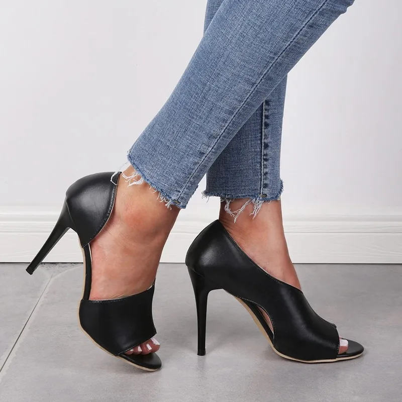 

2021 New Fashion Snake Pattern Stiletto Heel Women's Shoes European And American Fish Mouth Shallow Mouth Large Size Women's Sho