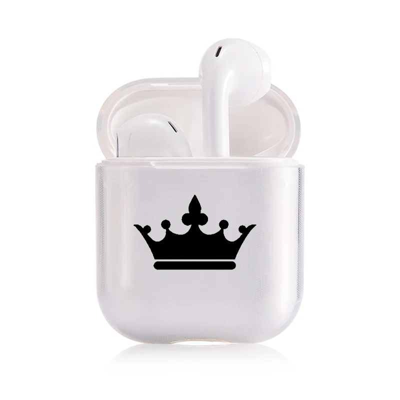 I202198 Милое воздушное стручки чехол для Apple airpods Чехол класса люкс King queen Корона Bluetooth наушники чехол для Airpods 2 прозрачный жесткий поликарбонатный чехол - Цвет: I202198