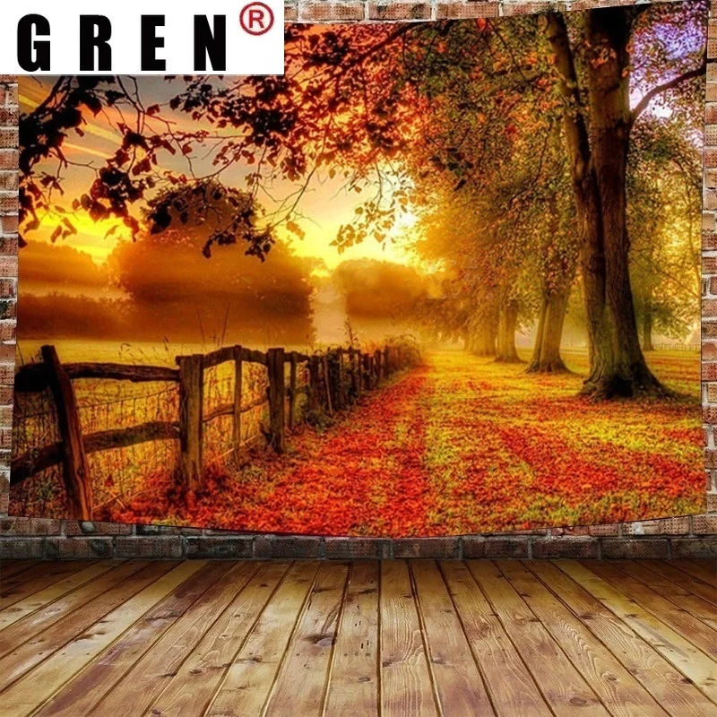 

GREN Forest Red Maple Leaves Tapestry Landscape Wall Art Sofa Background Posters Tapestry Modern Home Decor Bedroom Living Room