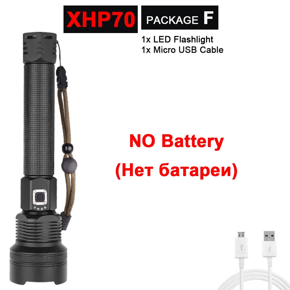 Package F-XHP70.2 Супер яркий XHP90/70,2 светодиодный фонарик, супер мощный фонарь, USB лампа с зумом, фонарь с зумом, работающий от аккумулятора 18650 26650 - Испускаемый цвет: Package F-XHP70.2