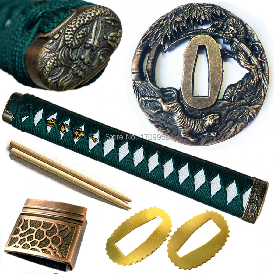 Tiger/Bamboo защита рук для Катана/Wakizashi/tento Набор Фитингов меча Tsuba + Menuki Fuchi Kashira ручка