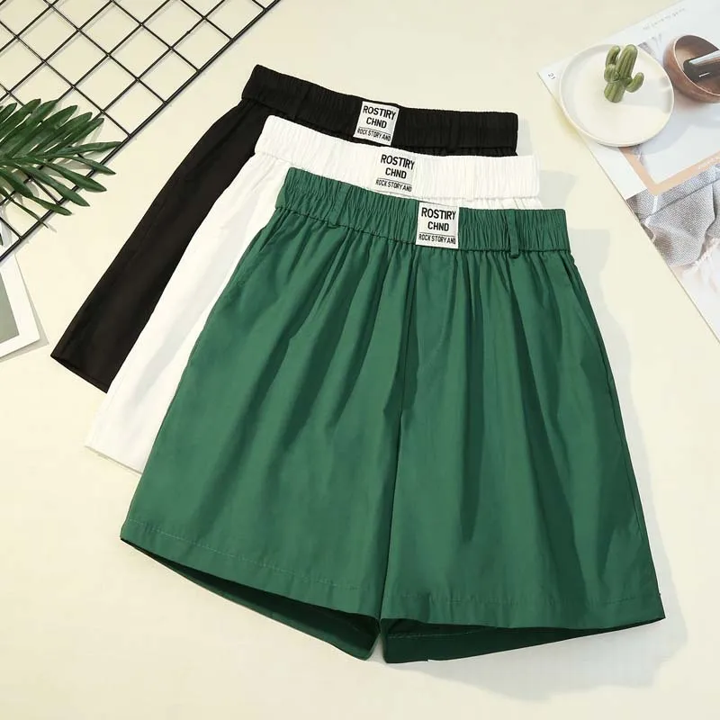 Cotton Casual Loose Elastic Waist Wide Leg Shorts Women 2021 Summer Beach Boho Short Pants Tracksuit Workout Bottoms Shorts