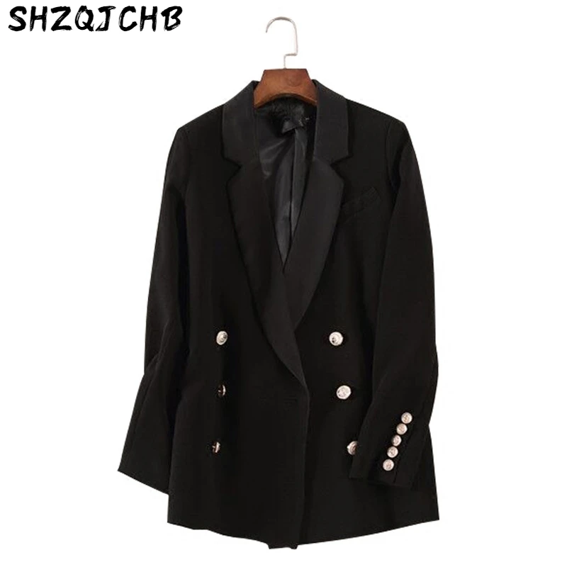 

JCHB 2021 New Autumn Winter Blazer Feminino Elegant Double Breasted Women Long Coat Slim Fit Office Lady Work Wear LX2172