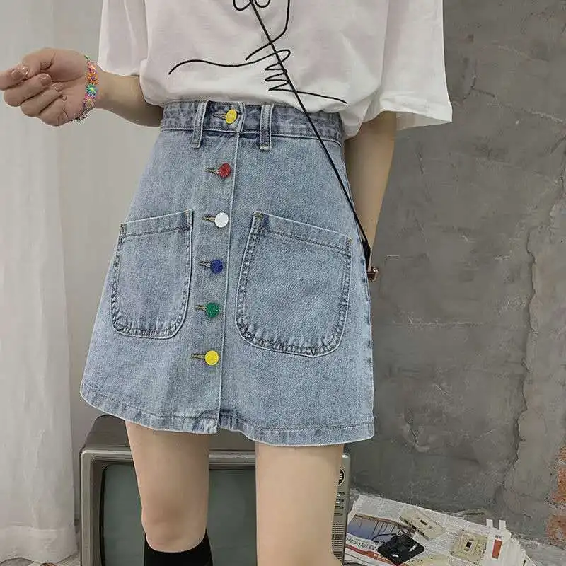 

Denim Skirt for Women Summer Large Size High Waist for Plump Girls Short Skirt Slimming Sheath A- line Skirt Mujer Faldas