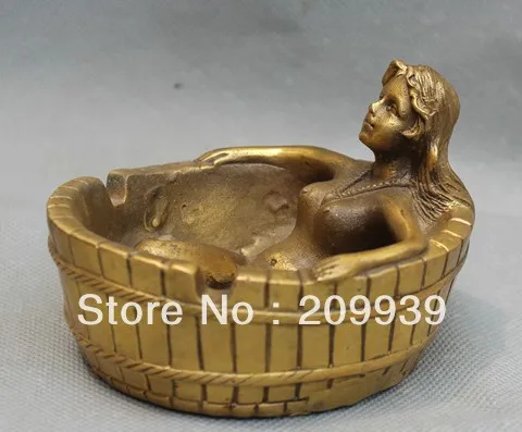 00850 China Chinese fengshui Pure Brass Belle tub sark bathtub Ashtray | Дом и сад