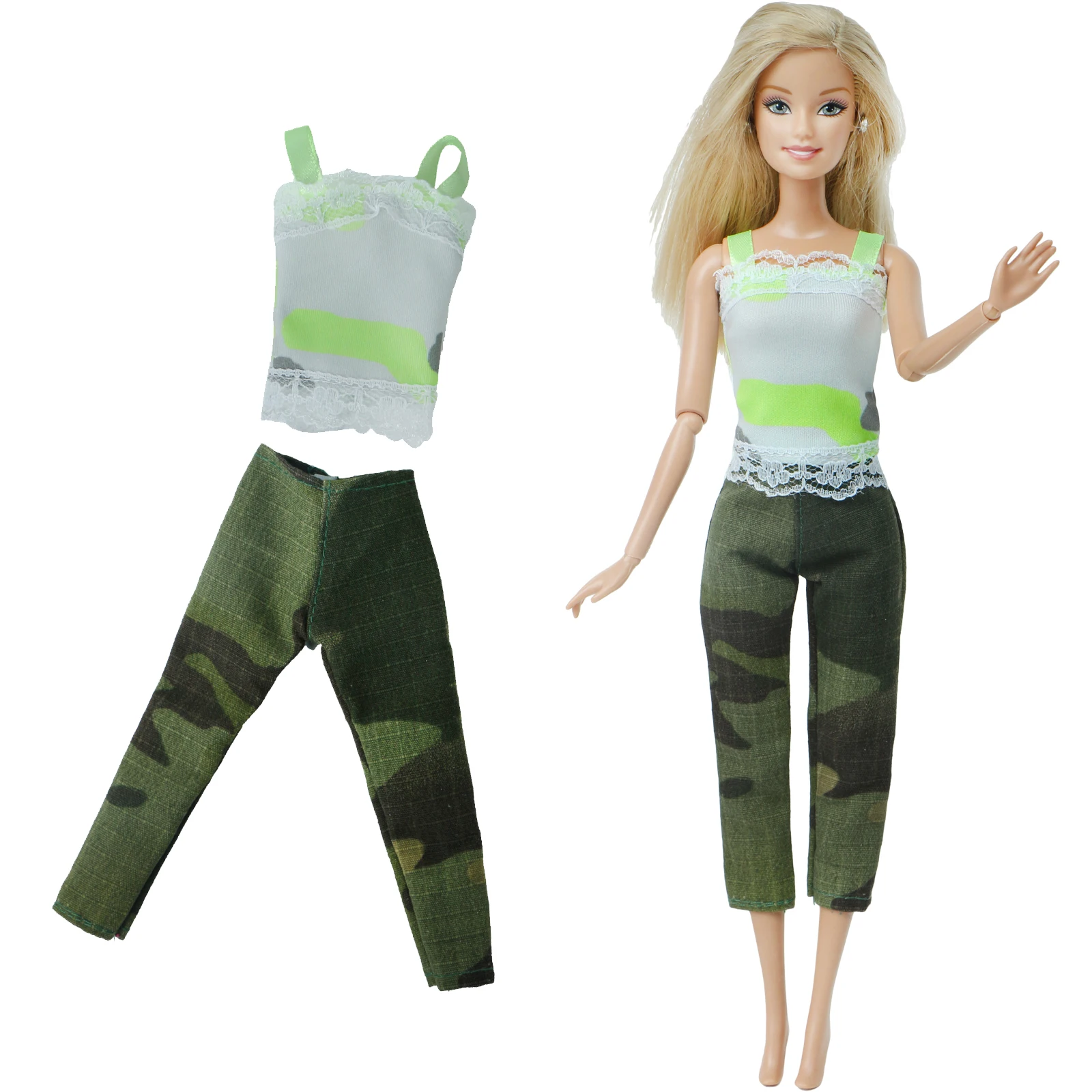 1 комплект летний наряд желтый кружевной жилет топы зеленые камуфляжные брюки