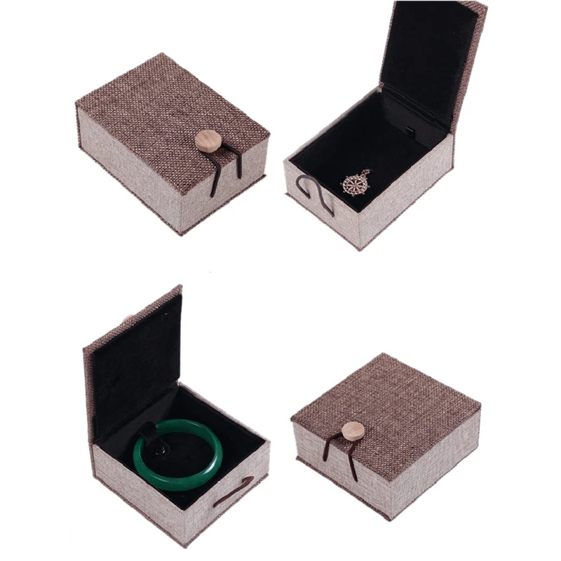 4 шт. льняная шкатулка Органайзер из мешковины деревянная Пряжка Подвеска