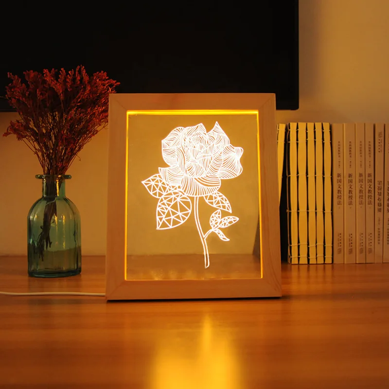 2020 новые 3D визуальный деревянная рамка для фотографий светильник любящее сердце