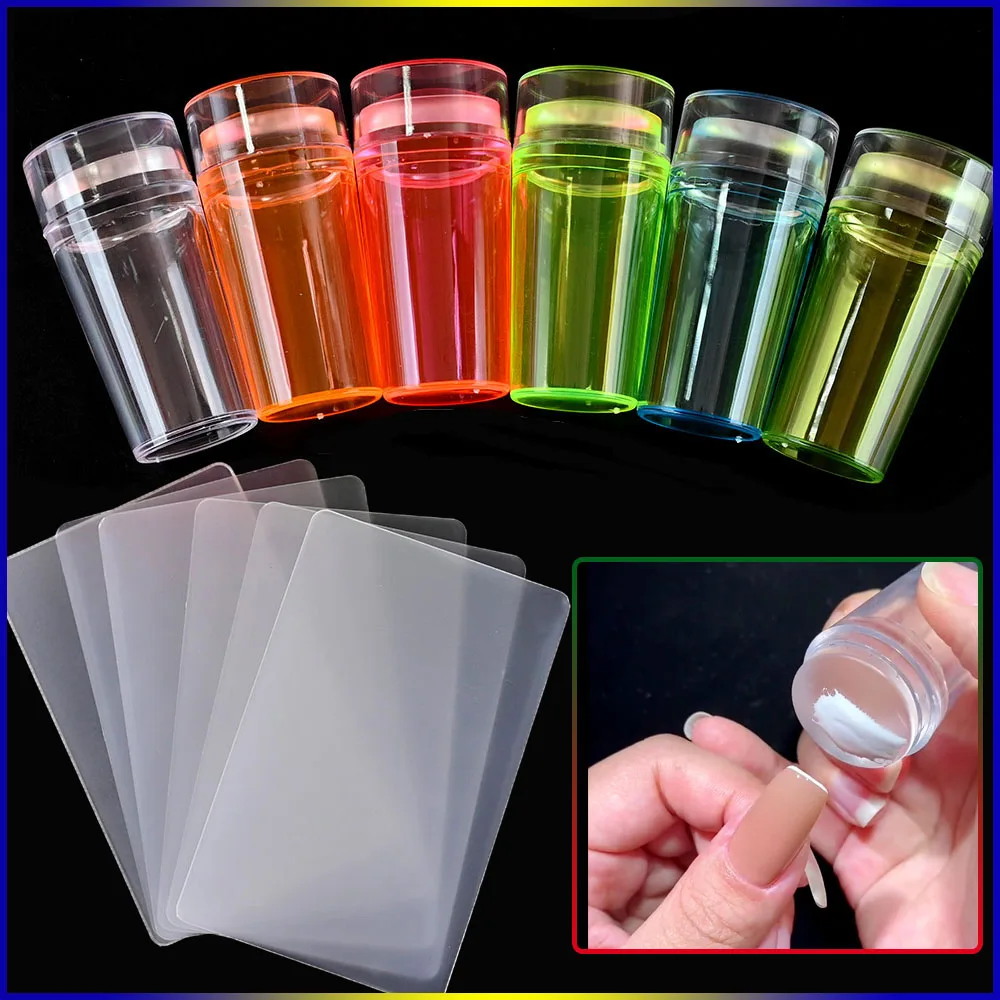 

2PCS/SET Fluorescent Nail Art Stamping Kit French For Manicure Plate Stamp Polish Stencil Template Seal Stamper Scraper 5 Colors