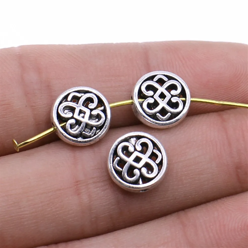 

WYSIWYG 20pcs/lot Charms Round Carved Small Hole Beads 10x10mm Antique Silver Color For Jewelry Making Accessories