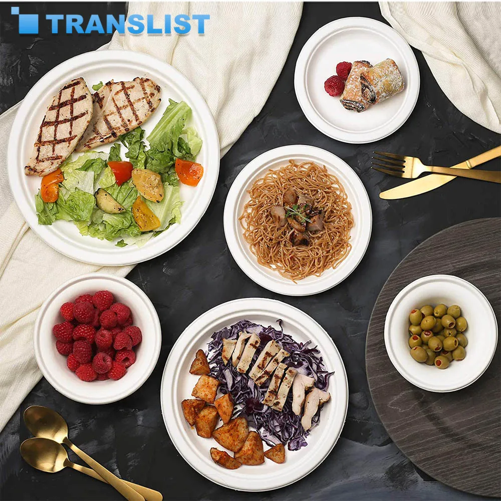 

50 Disposable Plates Paper Heavy-Duty Tableware Compostable Plates Natural Sugarcane Bag-Like Fibers are 100% Biodegradable