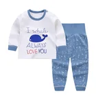 Комплект пижамный для новорожденных, хлопковый, с длинным рукавом, штаны, с высокой талией, на весну и осень
