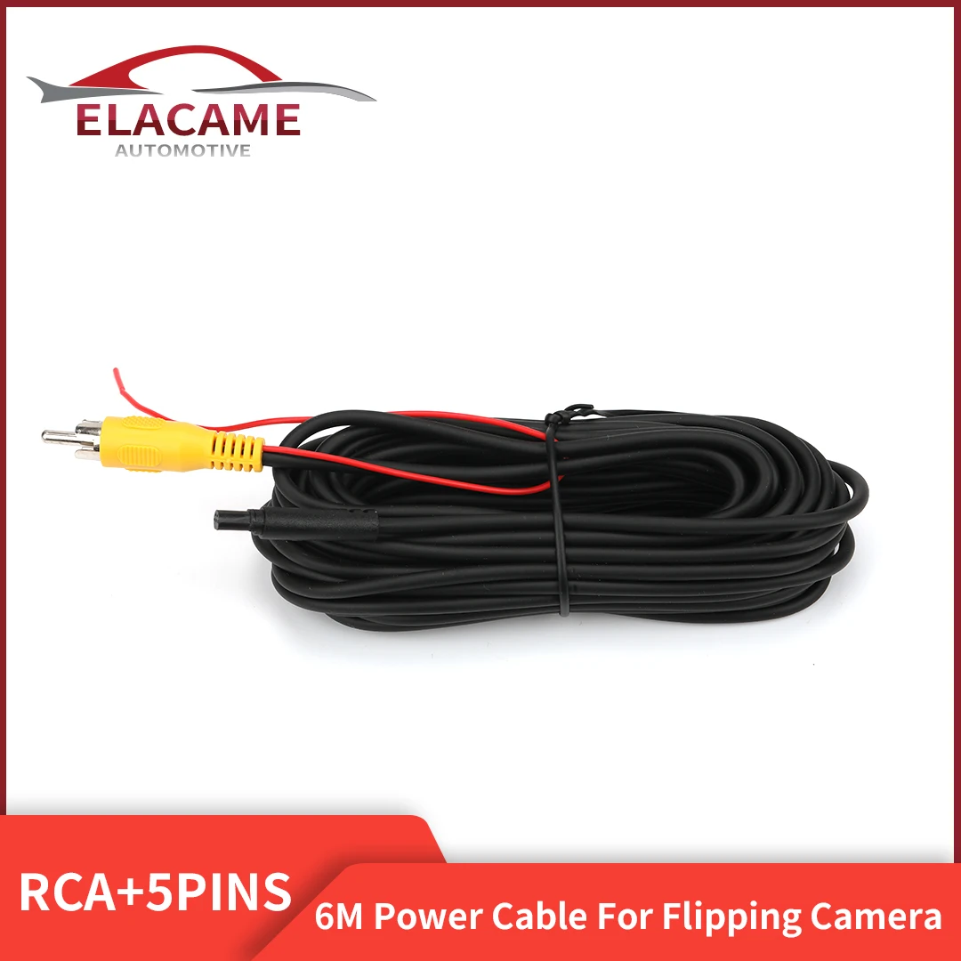 ELACAME 5 Pins 6M Power Cable for VW Logo Flipping Camera RCA Adapter