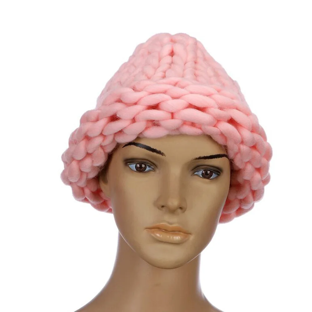 fashion girl Women Knitted Hat Coarse Wool Casual Warm Handmade for Girls Beanies Winter Clothing Supplies Sweet Candy Color | Аксессуары