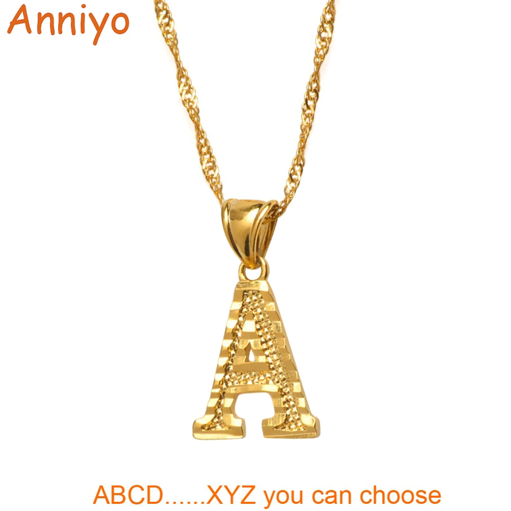 

Anniyo A-Z Small Letters Necklaces Women/Girl Gold Color Initial Pendant Thin Chain English Letter Jewelry Alphabet Gift #058002