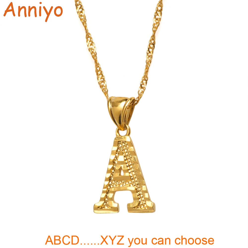 Anniyo A Z строчные буквы ожерелья для женщин/платья золотистого цвета Цвет