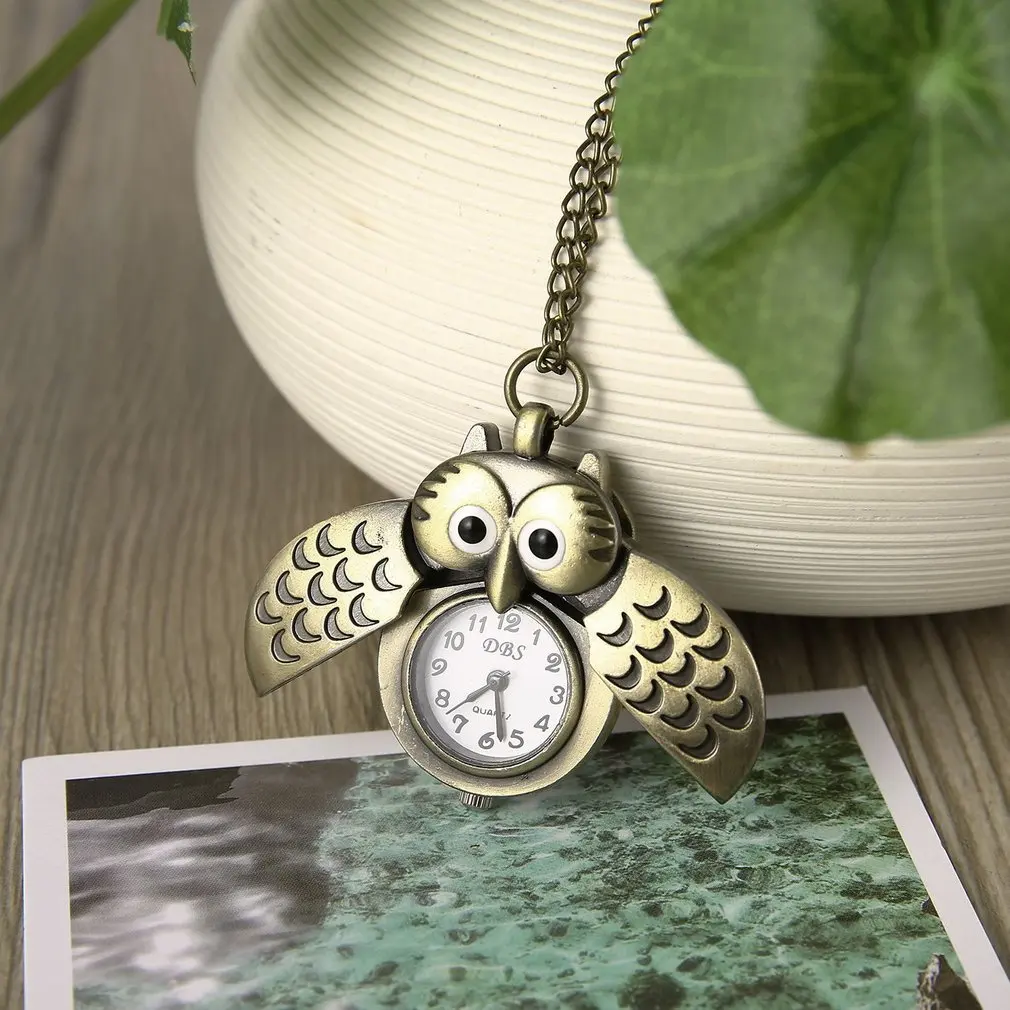 Stylish Cartoon Retro Bronze Owl Pocket Watch Sweater Chain Necklace Slide relogio de bolsob Unisex Kids Gift | Наручные часы