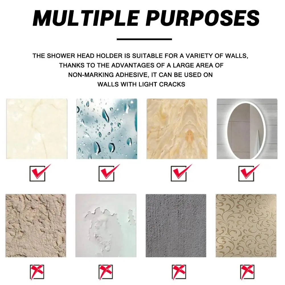 Настенный держатель для душевой лейки регулируемый ручной на клейкой основе не