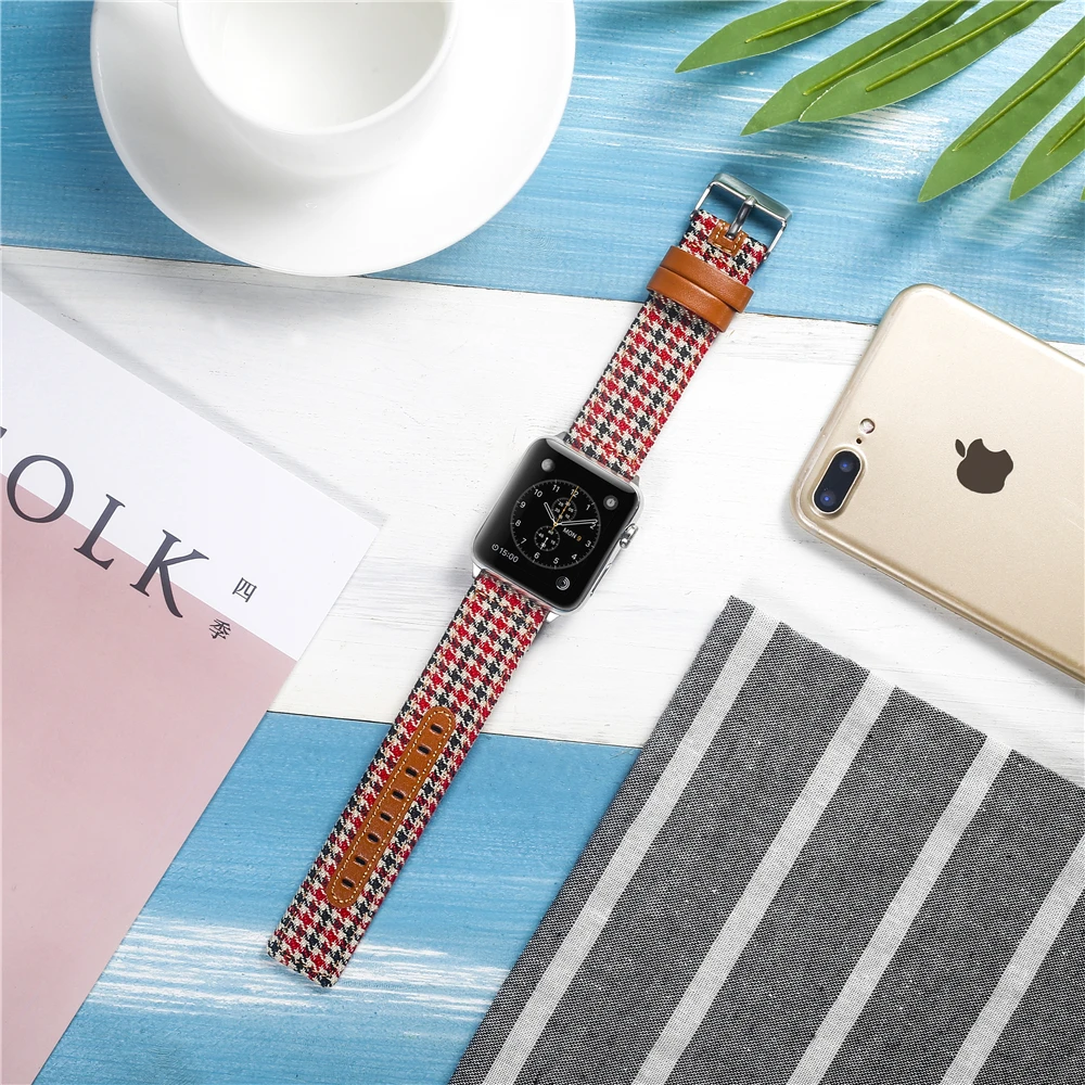 Холщовый ремешок для часов для Apple Watch 38 мм 42 мм 40 мм 44 мм нейлоновый кожаный ремешок для часов браслет для iWatch Series 5/4/3/2/1