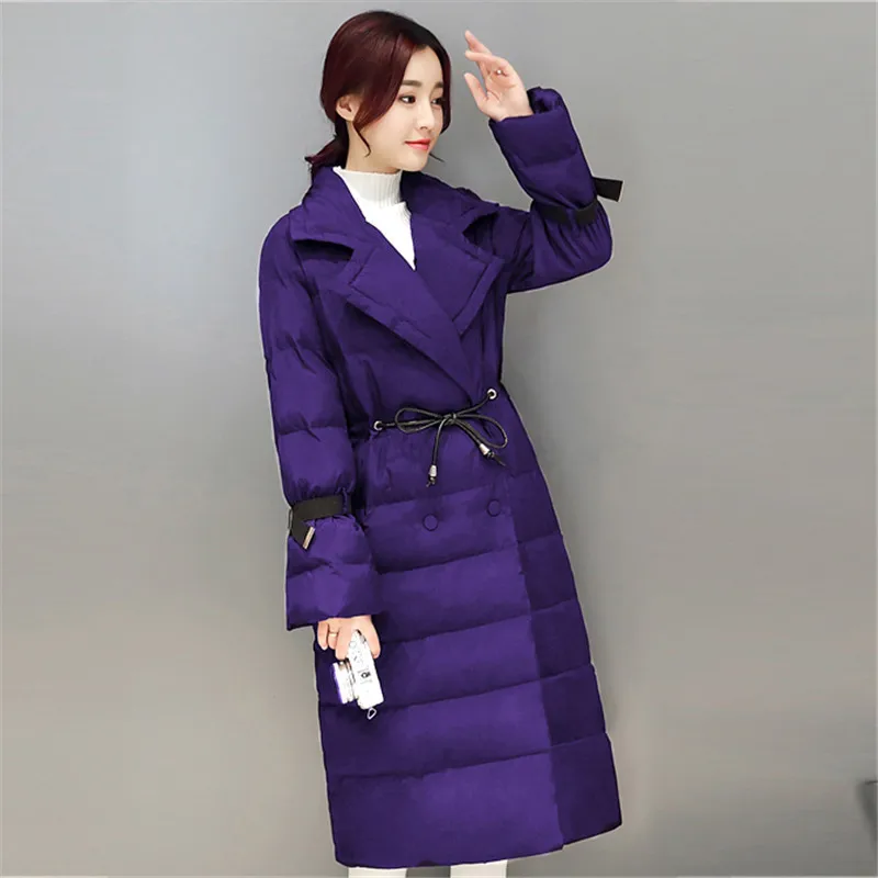 Han edition Women Winter Cotton Coat High quality New lace-up Thick Slim Outerwear Fashion temperament Female Long Parka ZX0149 | Женская