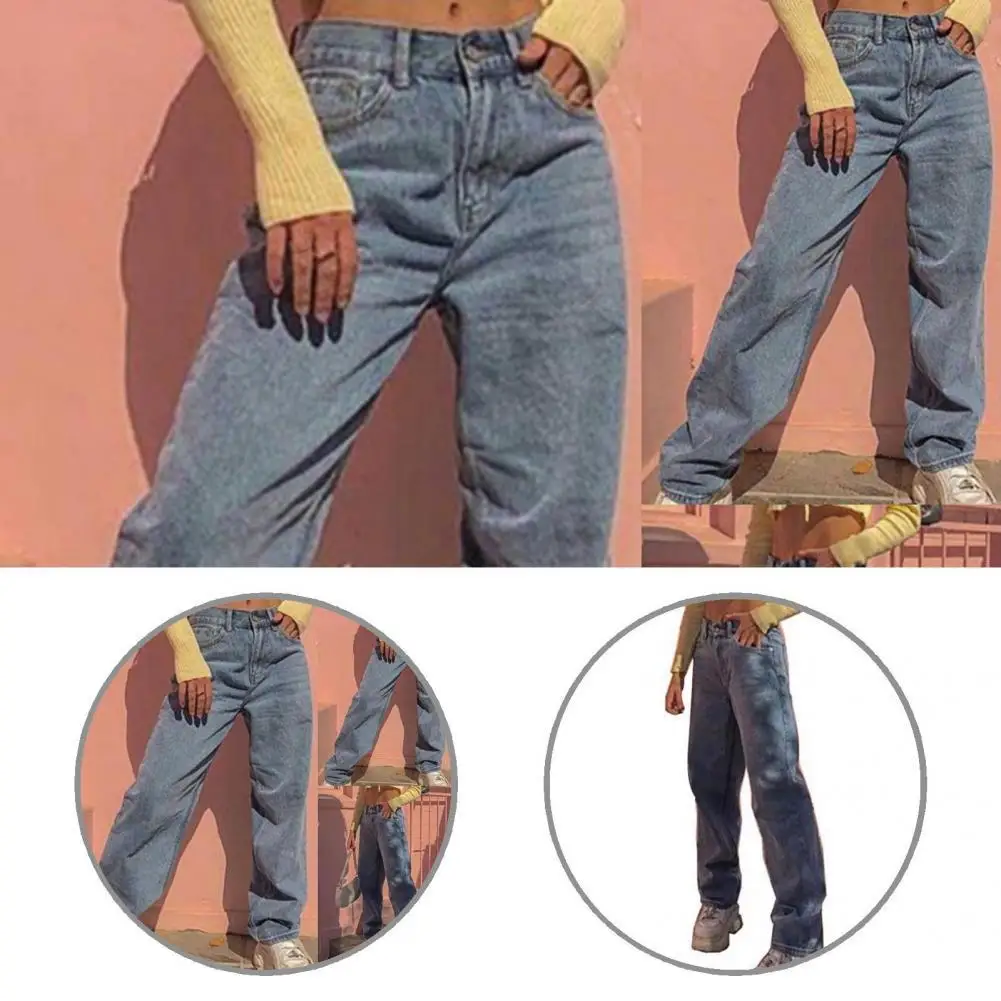 

Синие стильные Женские однотонные свободные джинсы, женские брюки на пуговицах с застежкой-молнией, повседневная одежда