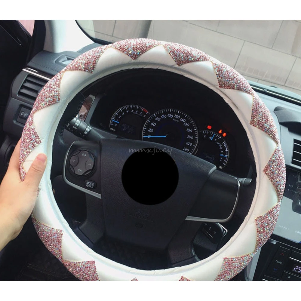 

Bling Crystal Steering Wheel Cover Rhinestone Diamond PU Leather Anti-slip Decor