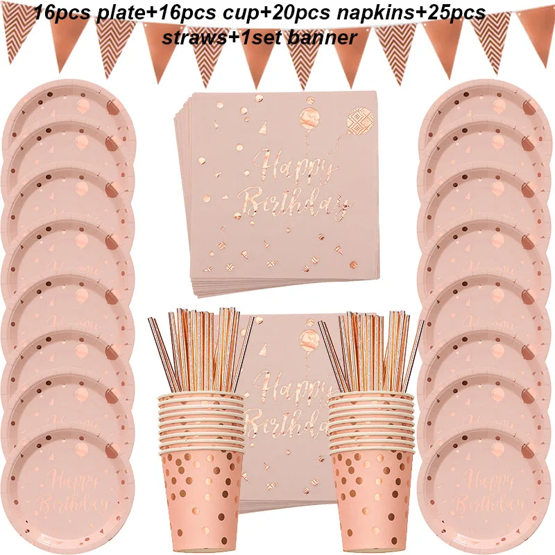 

78pcs/Set Rose Gold Foil Dots Tablewares Paper Towel Cup Plate Disposable set Adult Birthday Party Decor Wedding Tableware