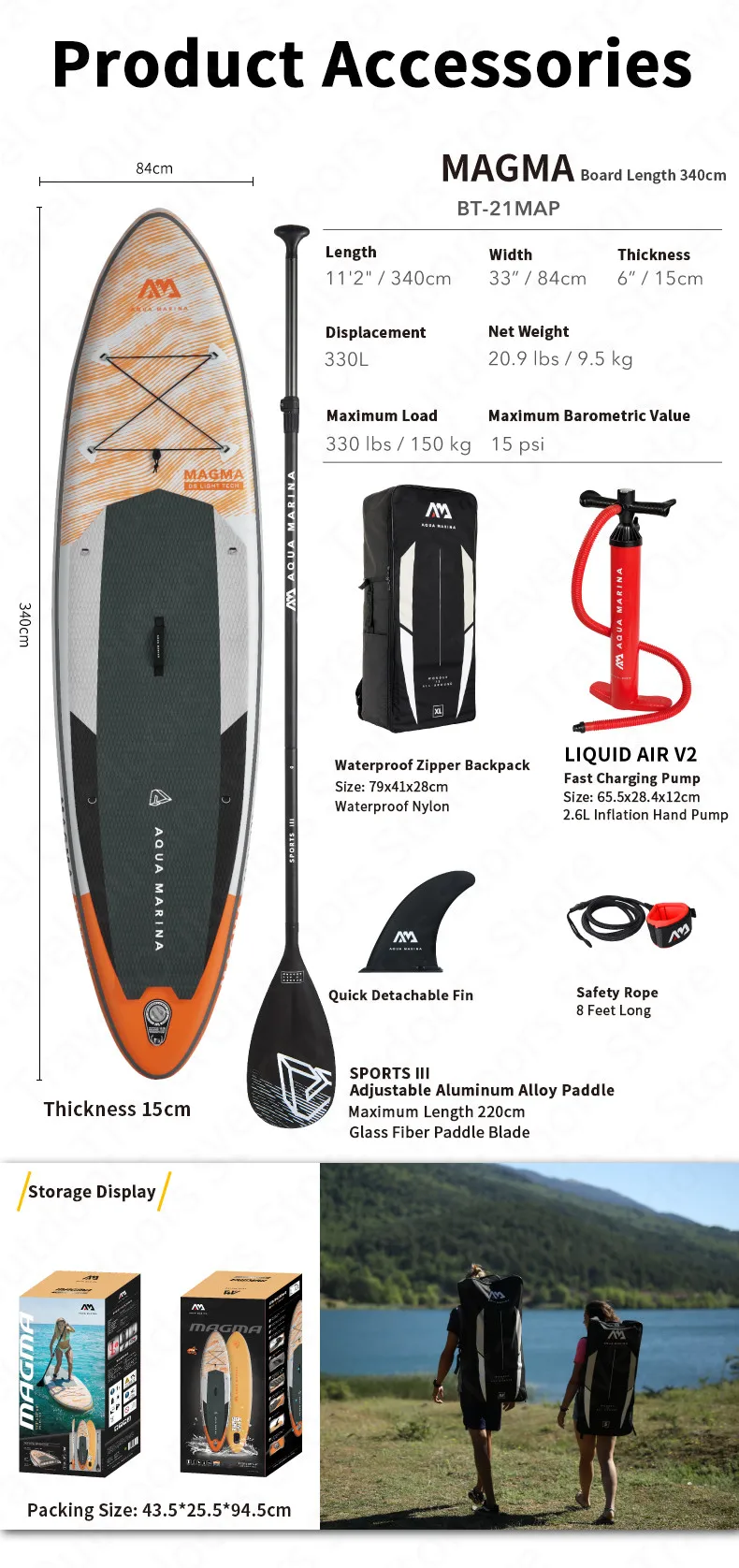 AQUA MARINA MAGMA 2022 New Surf Board EVA Non-slip Lightweight 340cm SUP Inflatable Board Water Sports With Safety Rope BT-21MAP · v5