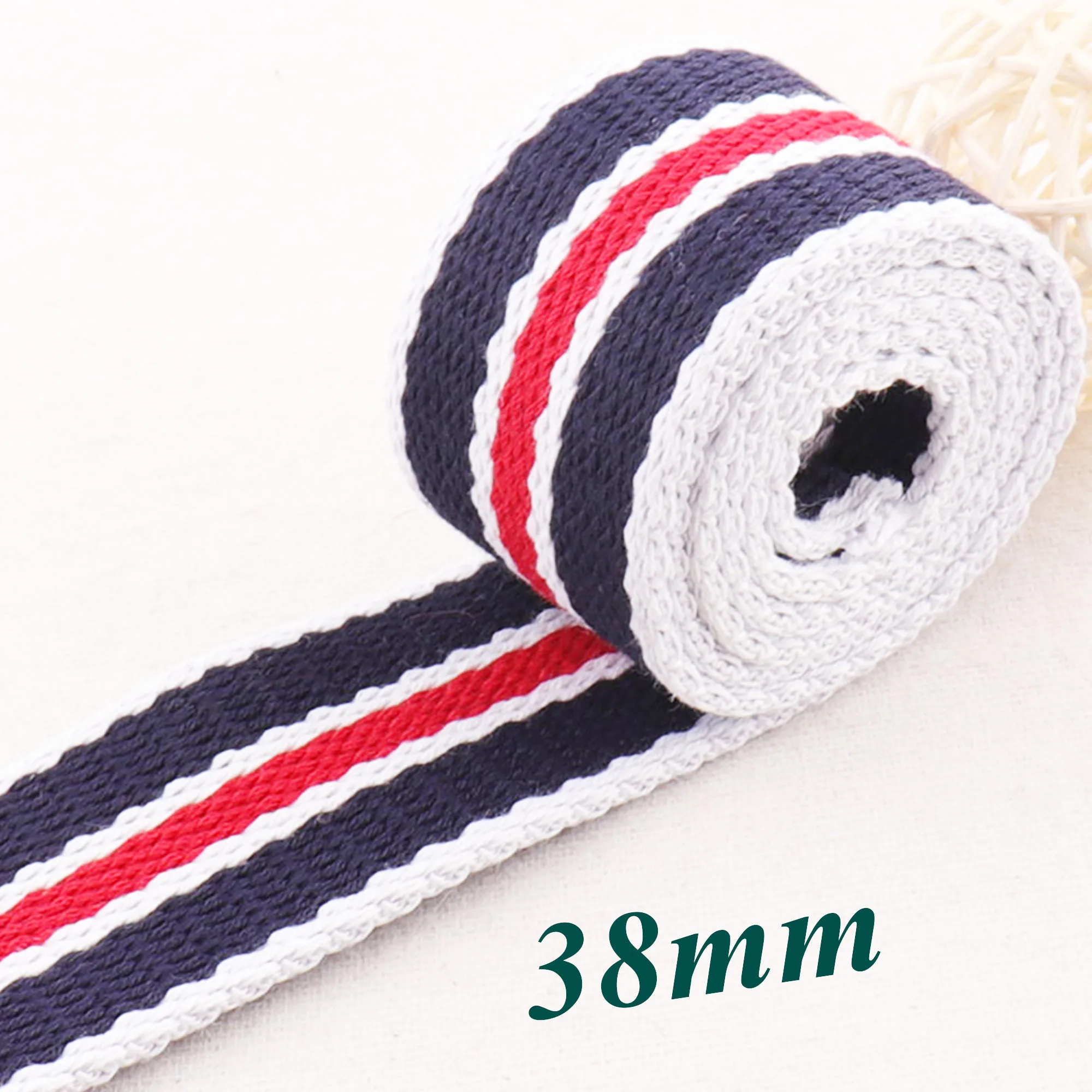 38MM NAVY blue Striped Cotton Webbing Belt handbag handles c