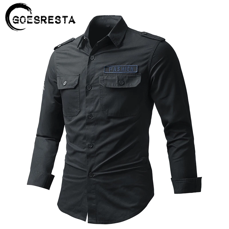 

100% Cotton Slim Men Shirts Brand 2021 Spring New Single Breasted Military Shirts Men Autumn Fashion Casual Cargo Men's Shirts