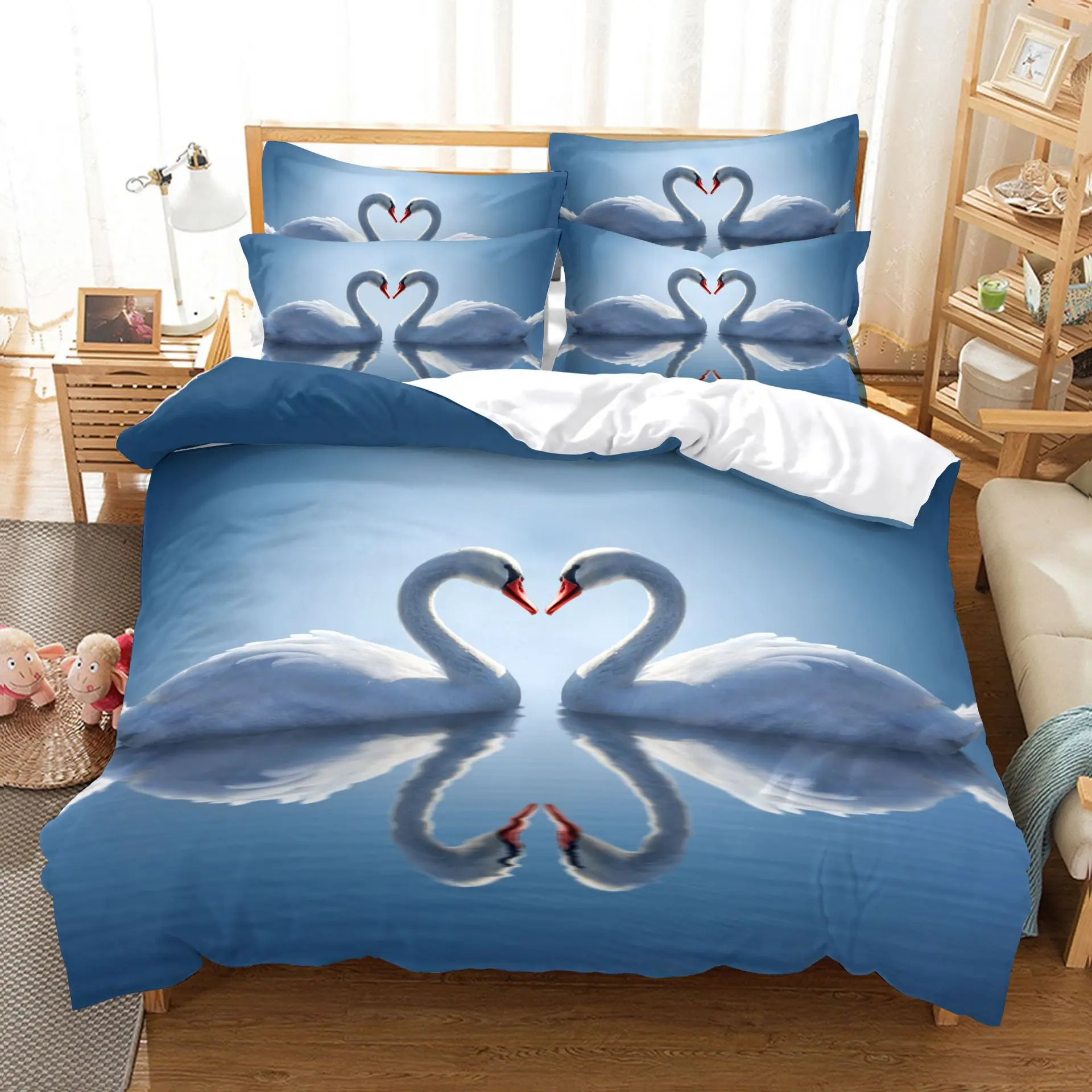

3pcs swan Warrior Sunima Bedding Set 3D Duvet Cover Set Home Textile Luxury European Lines Bedding Set King Size