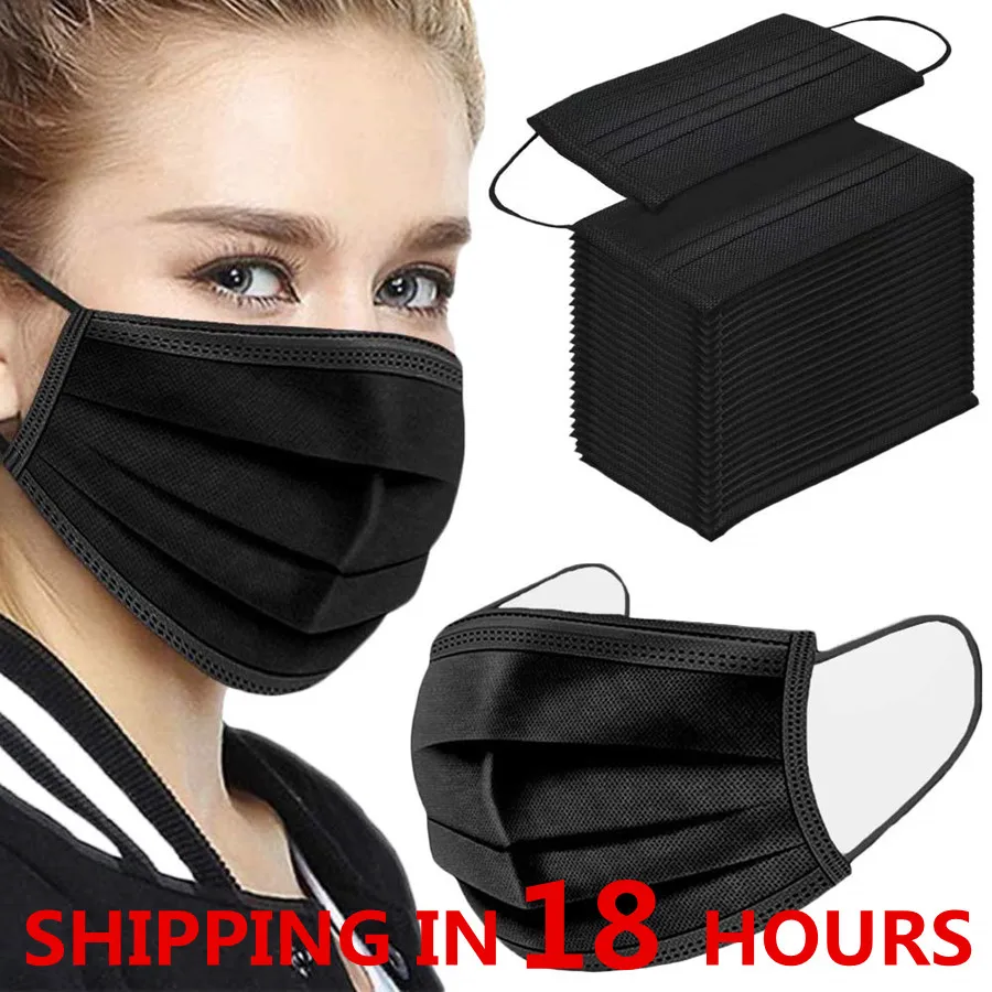 

2-200 Pcs Disposable Black Adult Protective Mask Anti Dust Anti Droplets 3 Layers Filter Earloop Non Woven Face Mouth Mascarilla