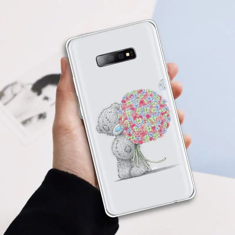 

Lovely Teddy bear Simple cartoon Phone Case Transparent For Samsung Galaxy S A 5 7 8 9 2015 20 edge plus 10 e lite 2019