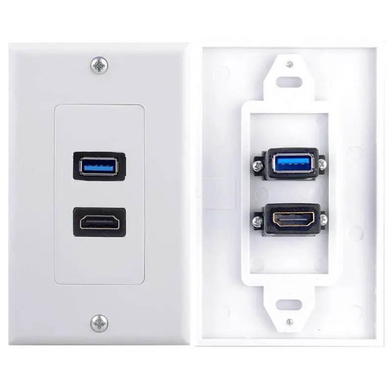 1x розетка с 2 портами HDMI + USB 3 0 белая|Электрические розетки| |