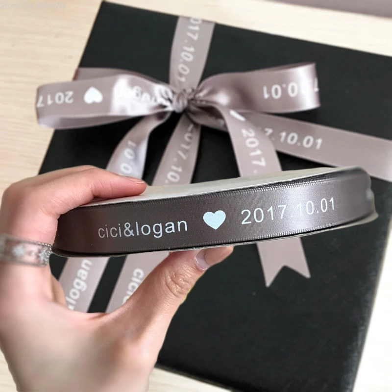 Cinta de regalo para decoraci&oacute;n de boda, 1 rollo de 100 metros, personalizada, con logotipo impreso-0