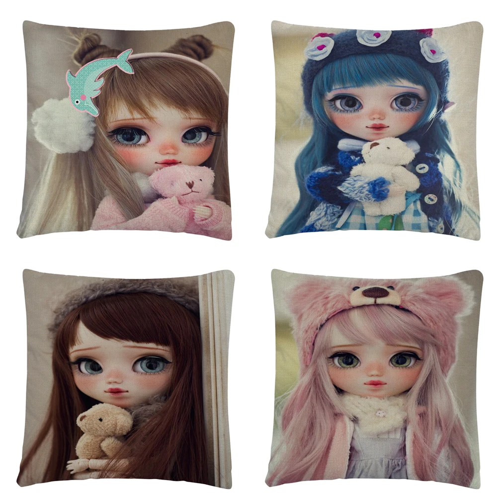 

Cute Poison Girl Dolls pattern Linen Cushion Cover Pillow Case for Home Sofa Car Decor Pillowcase45X45cm