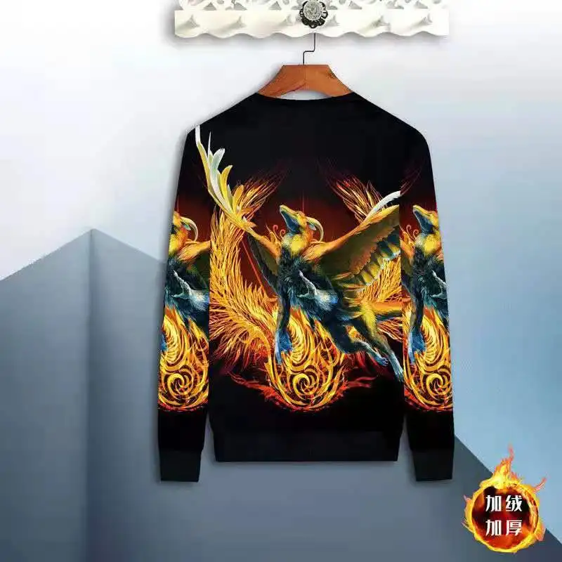 

Мужская Новая осенне-зимняя повседневная футболка с длинным рукавом и круглым вырезом 3D огонь феникс удобный топ для молодых и средних лет