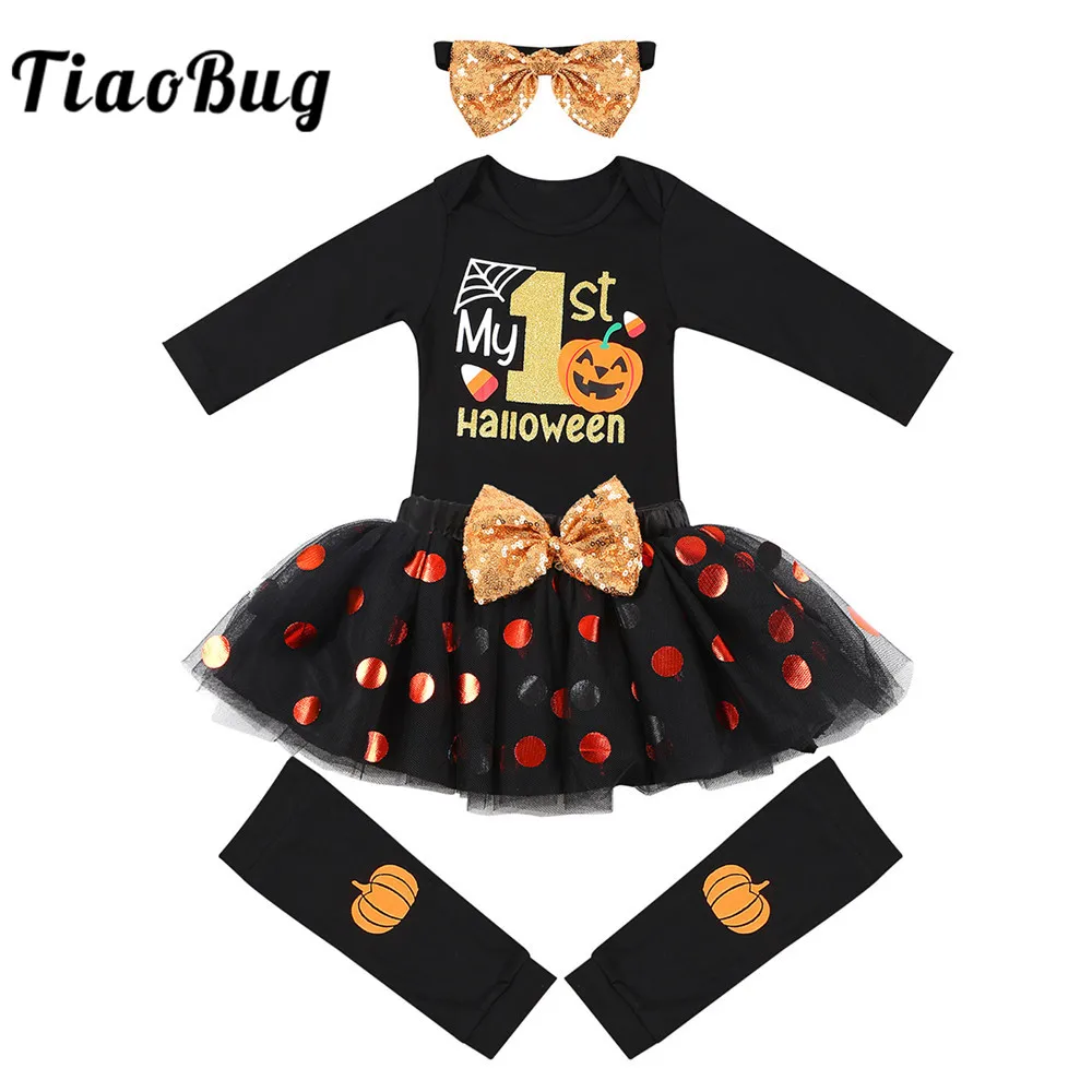 Комбинезон TiaoBug для девочек с длинными рукавами блестящие буквы и тыквы